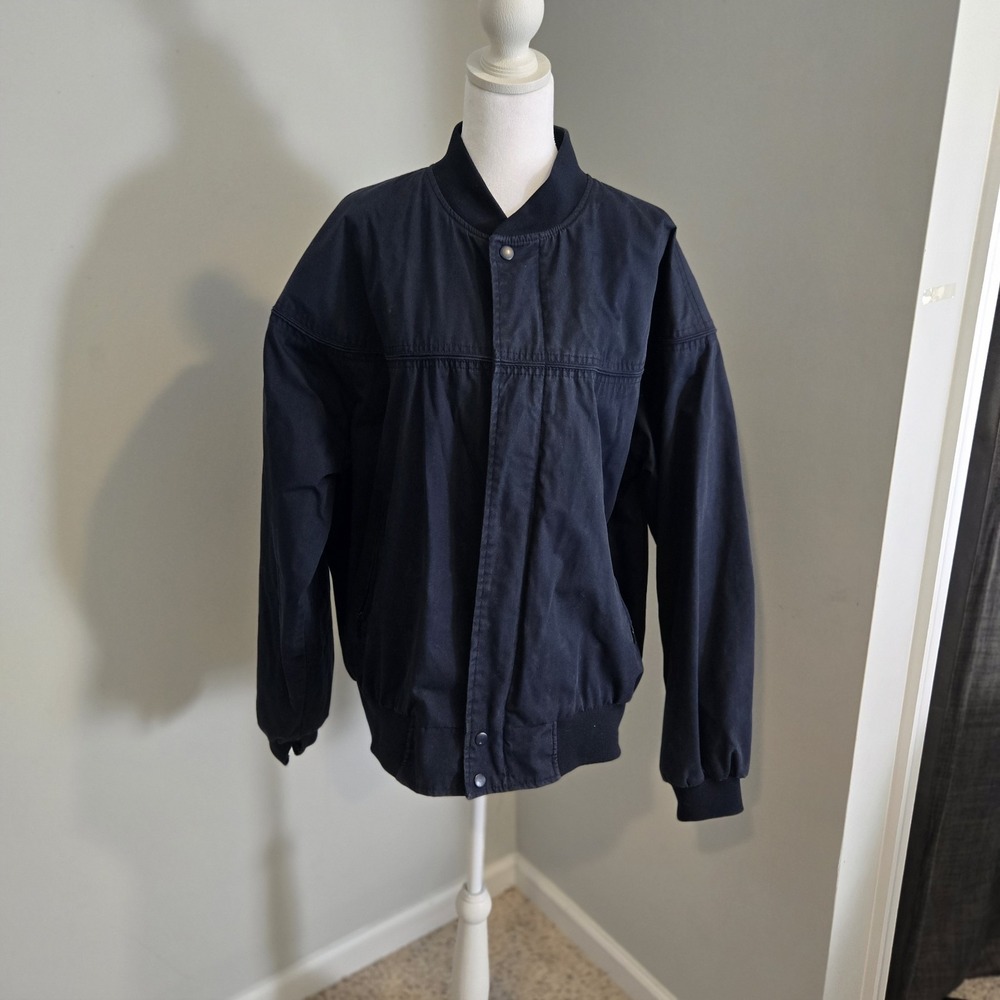 Knightsbridge Vintage Bomber Jacket Mens Large Navy Zip Snap Cotton